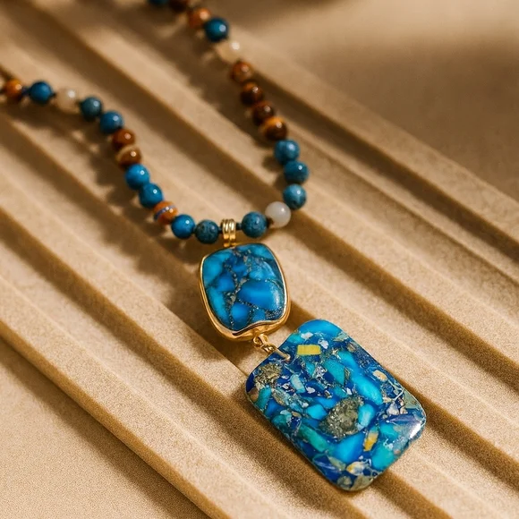 Radiant Orgonite Energy Pendant & Vibrant Crystal Beads Boho-Chic Necklace - Picture 6 of 14